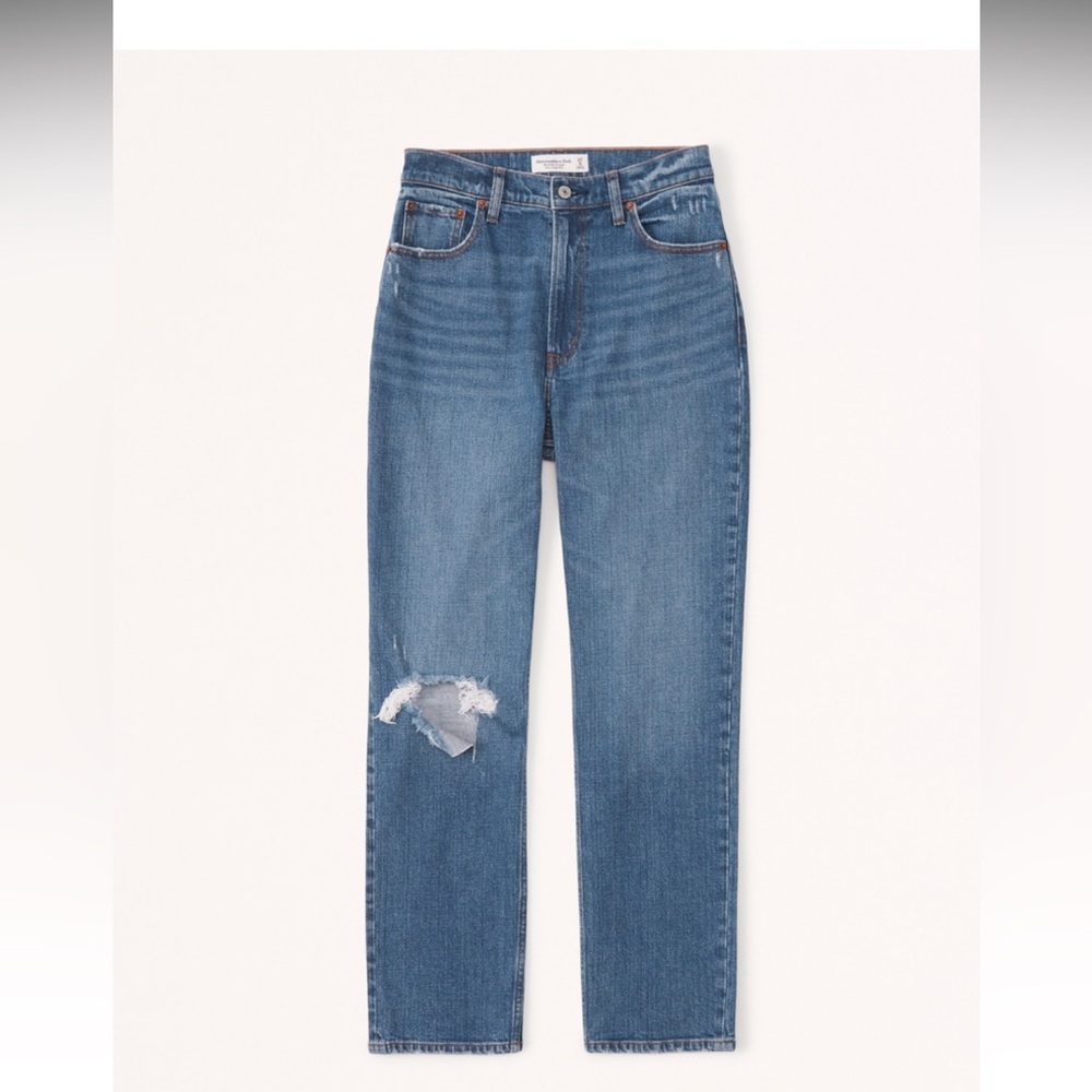 Abercrombie Ultra High Rise Ankle Straight Women's Blue Distressed Jeans